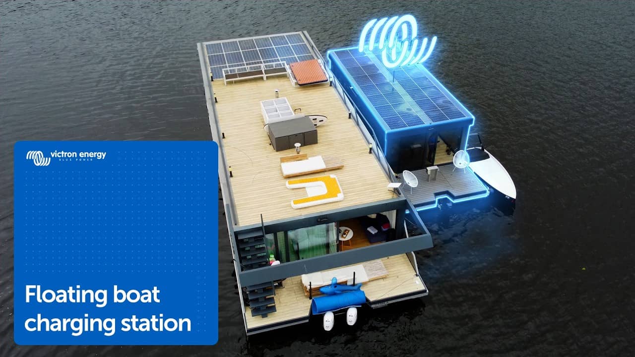 Floating boat charging station powered by Victron Energy & solar