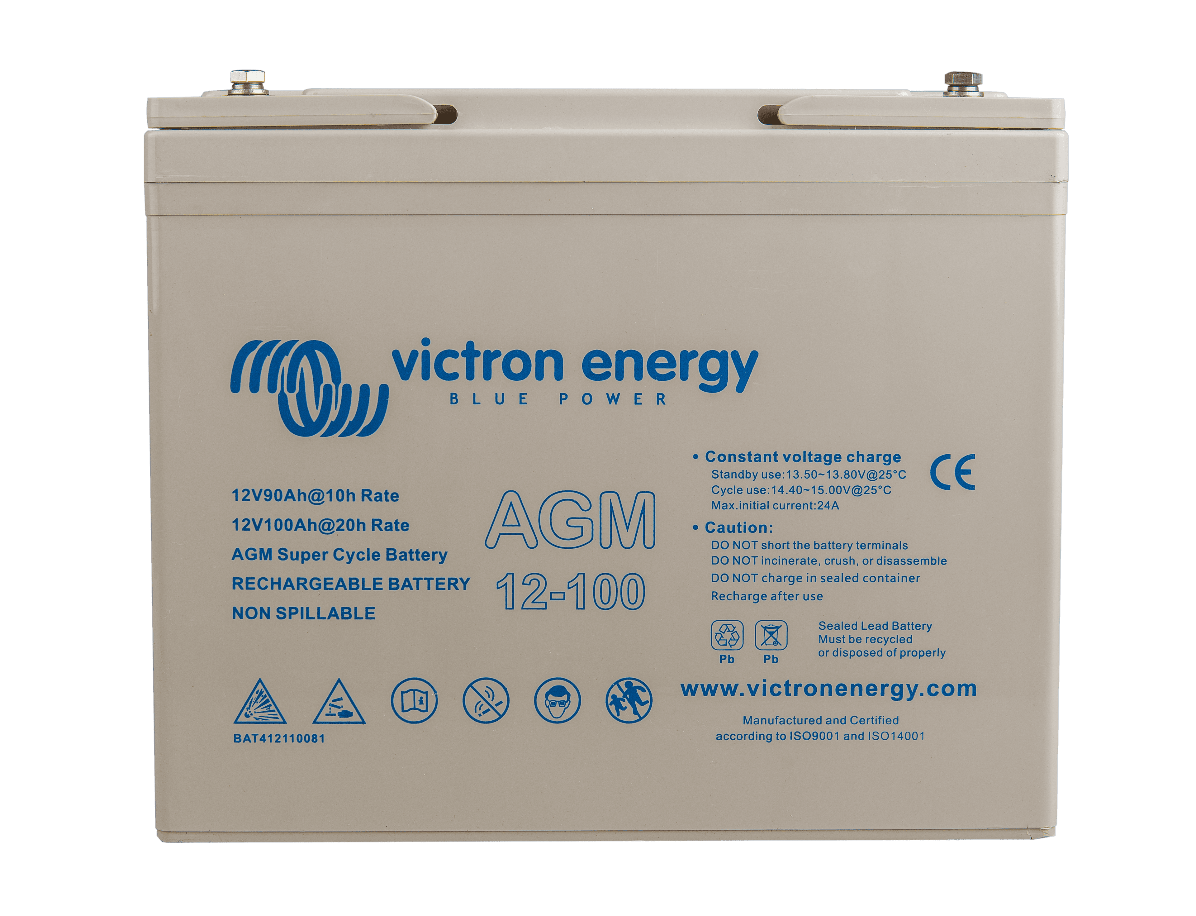 12V 100Ah AGM Super Cycle Battery (front) thumbnail