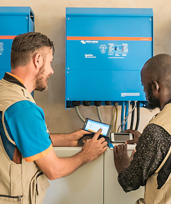 Victron professional showing customer the VictronConnect app